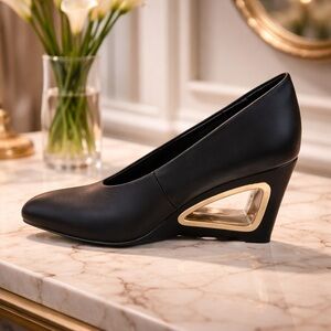 Katy Perry Collections Black Wedges with Gold Accents